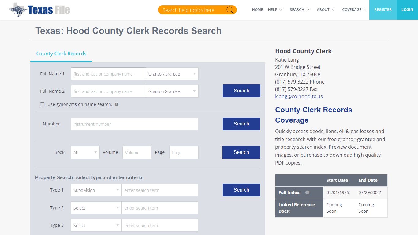 Hood County Clerk Records Search | TexasFile